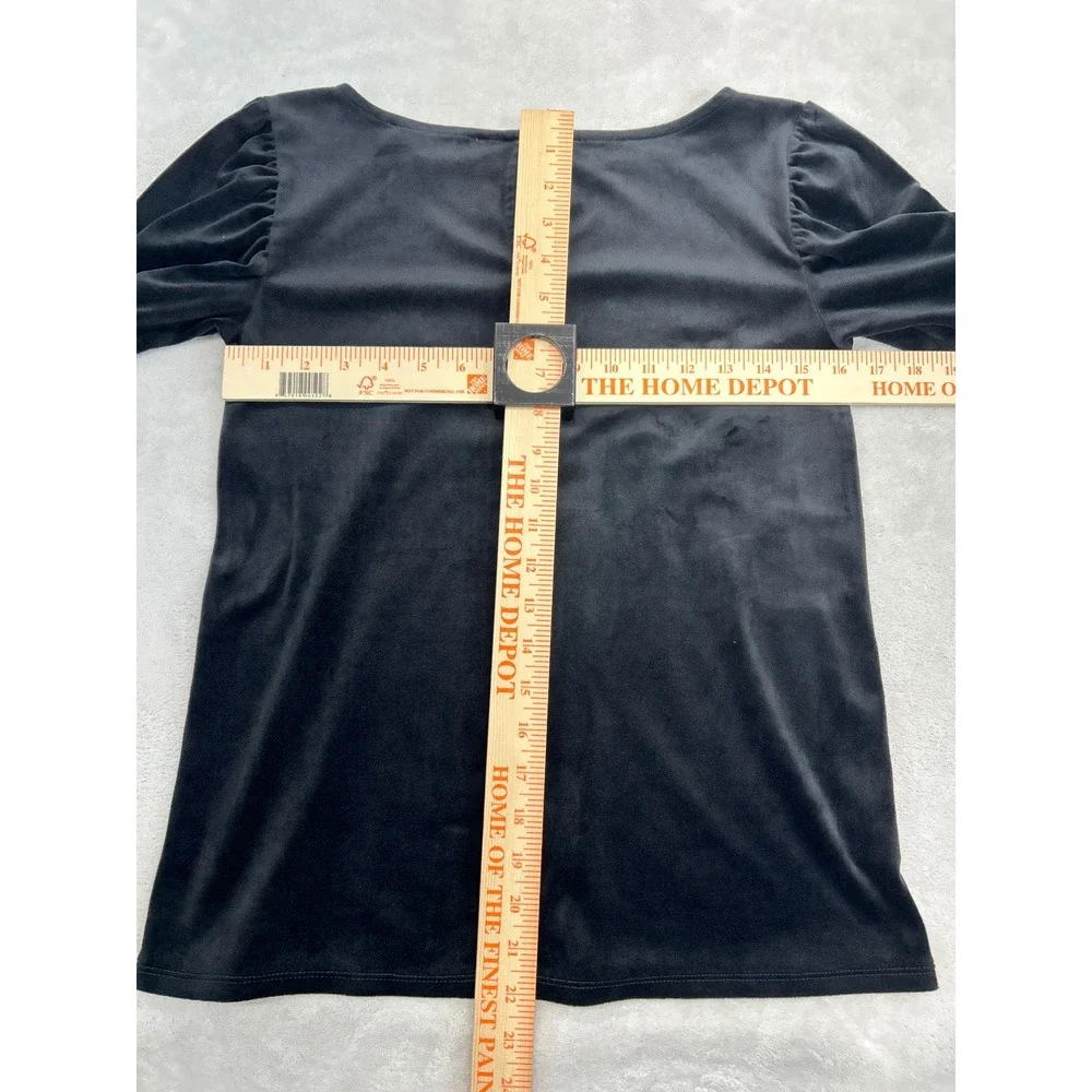 LOFT Velvet Top Women XS Black Short Puff Sleeve Keyhole Back Holiday Goth Chic